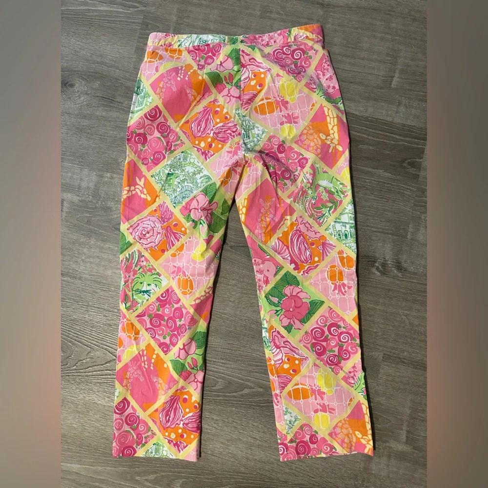 Lilly Pulitzer Sz 4 Vintage Patchwork Print Colorful‎ Casual Elegant Crop Pants - Picture 6 of 9